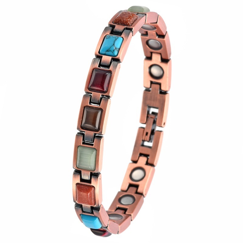 Red Copper Magnetic Blue Turquoise Womens Bracelet - Image 3