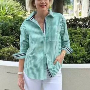 European And American-style Chic Commuter Long-Sleeve Striped Cardigan Womens Shirt