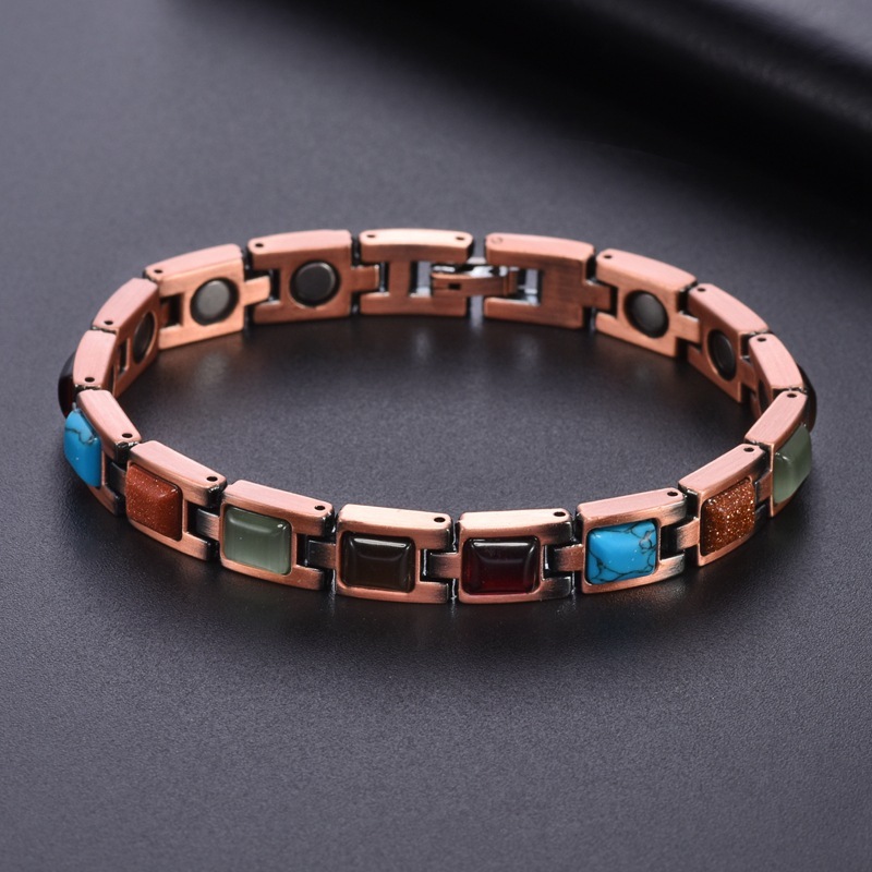 Red Copper Magnetic Blue Turquoise Womens Bracelet - Image 2