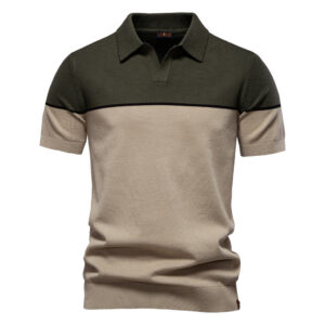 Casual Color-Block Lapel Short-Sleeve Knitted Shirt