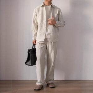 Japanese-style Wood-grain Textured Shirt Set