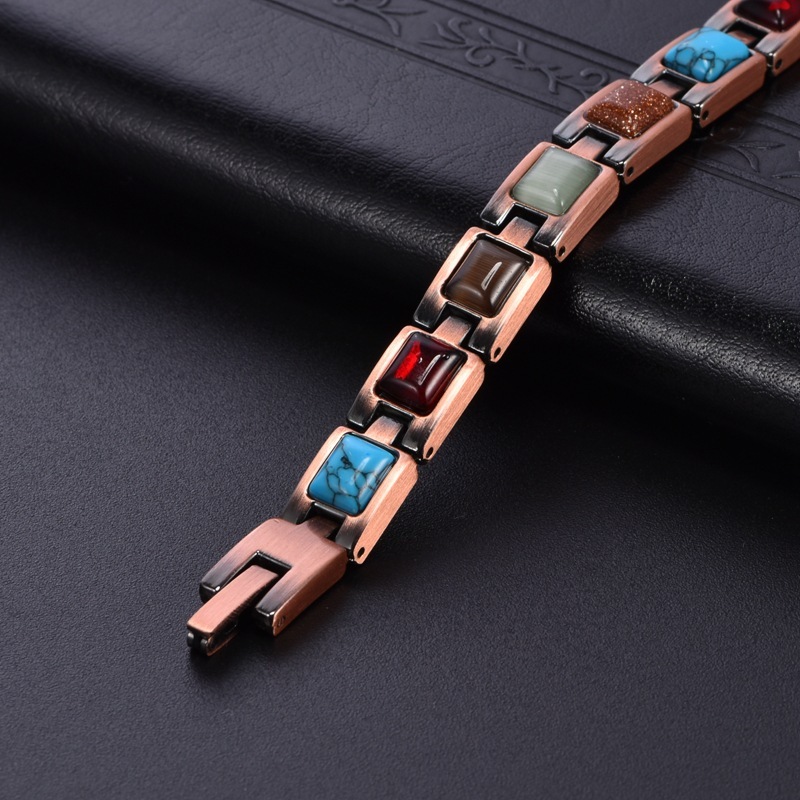 Red Copper Magnetic Blue Turquoise Womens Bracelet - Image 4